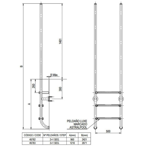 Escalera Elegance acero inoxidable 3 peldaños - Imagen 2